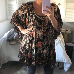 Free People boho black floral tunic dress
